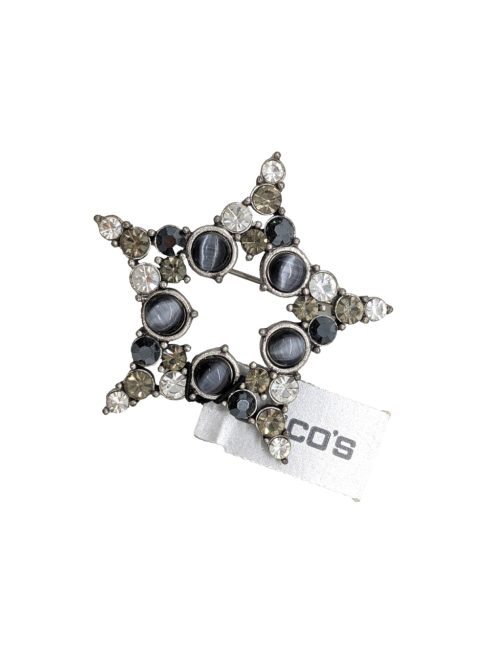 Chico's Statement Star Brooch Pin Sparkly Gray 2" NWT